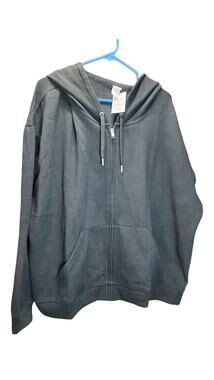 NWT Auden Women's Plus Size Fleece Zip-Up Hoodie Black 3X Loungewear Sweatshirt